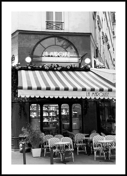 Pariser Café La Marquise Schwarz-Weiß-Poster