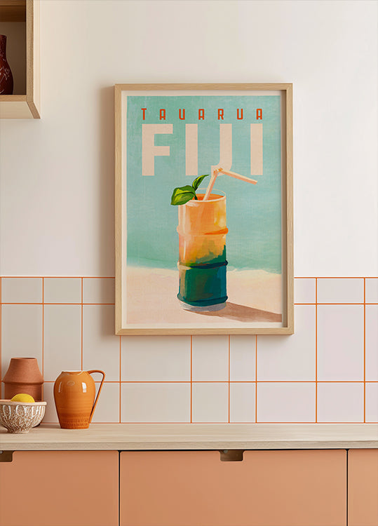 Tavarua Fidschi Cocktail-Reisekunst-Poster
