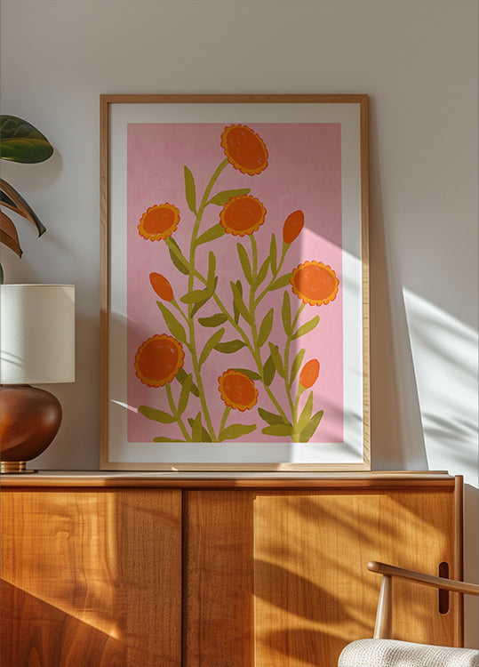 Poster mit leuchtend orangefarbenen Blumen