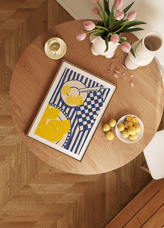 Zitronensüße, verspielte mediterrane Küche mit blauen Streifen Poster