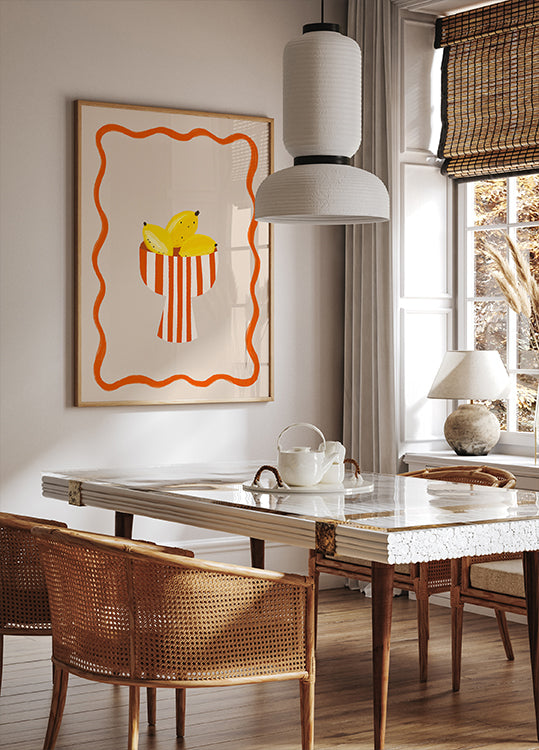 Bananas in Stripes, Modern Minimal Fruit Plakat - Posterbox.dk