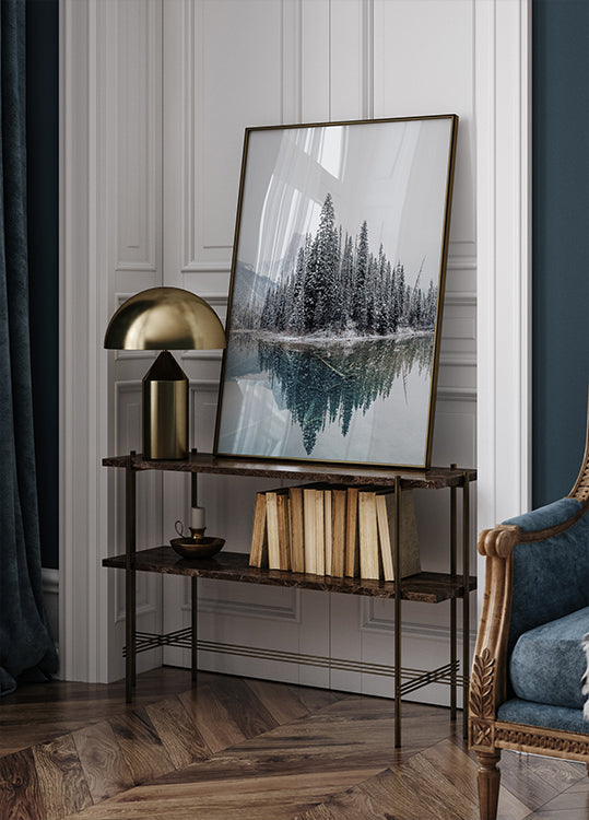 Snowy Trees Near Lake Plakat - Posterbox.dk