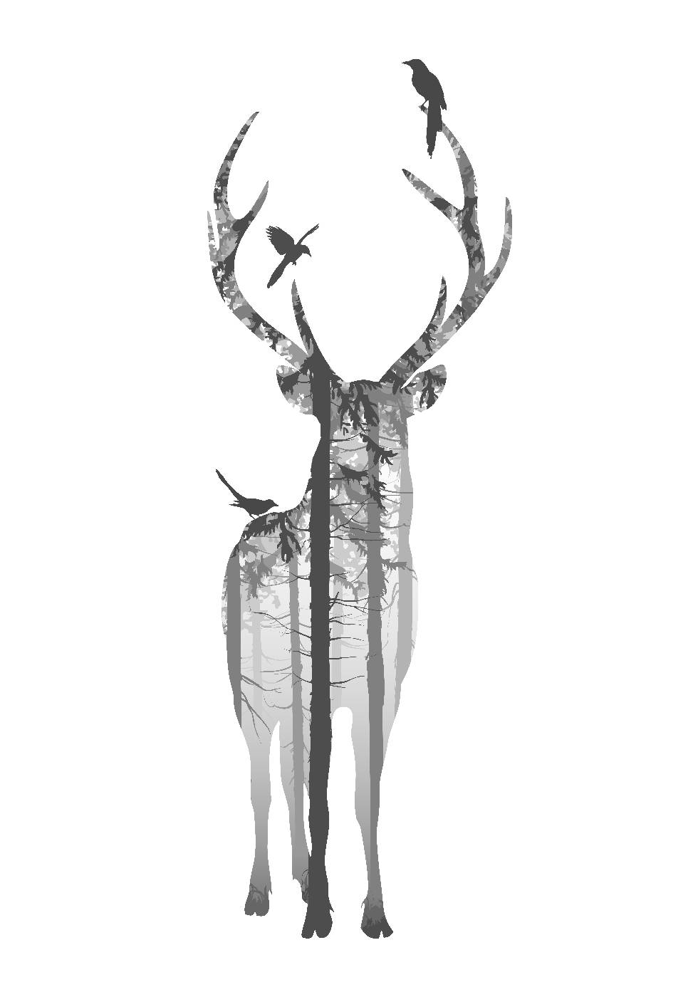 Deer And Birds Plakat - Posterbox.dk