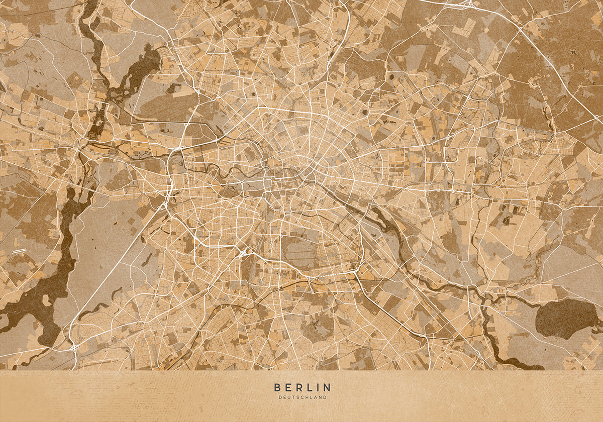 Sepia-Vintage-Karte von Berlin in Deutschland Poster
