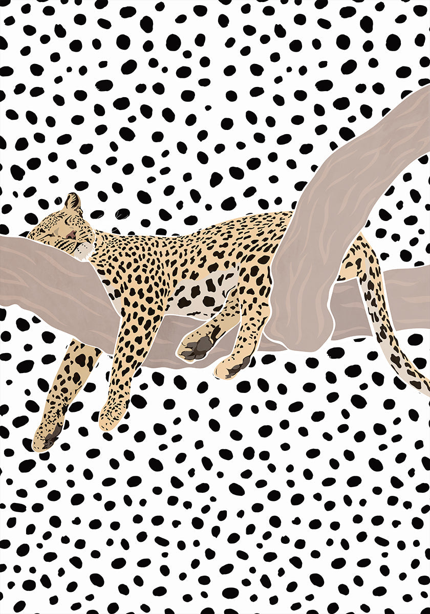 Poster mit schlafenden Polka-Punkten und Leopardenmuster