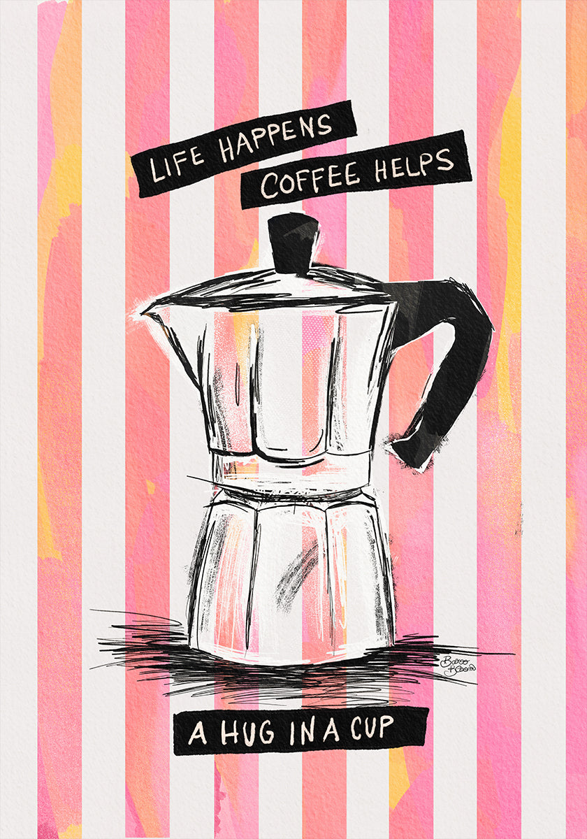 Mocca Coffee on Stripes – Hug in a Cup Poster