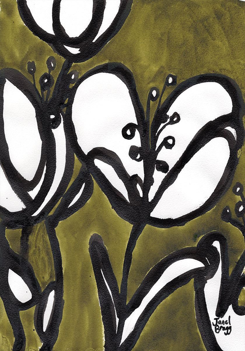 Blumenmuster mit Tulpen im moosgrünen Poster