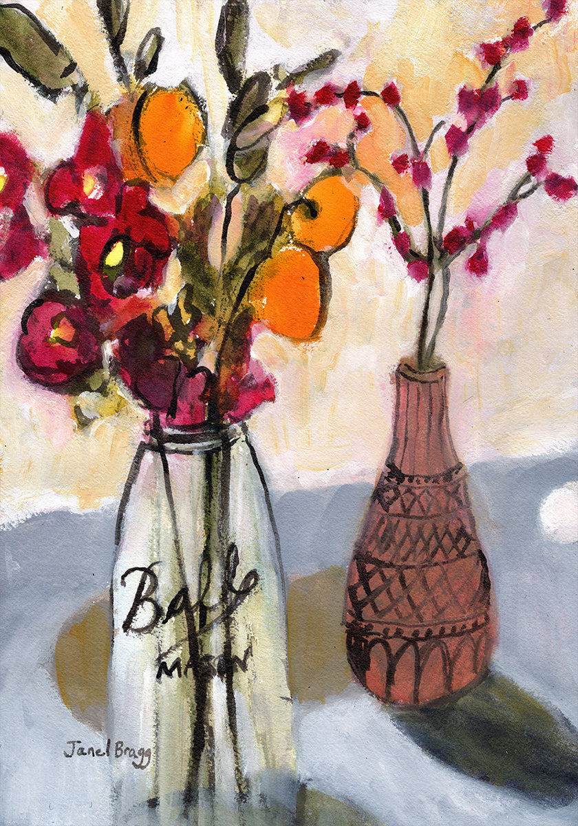 Still Life With Mason Jar and Flowers Plakat