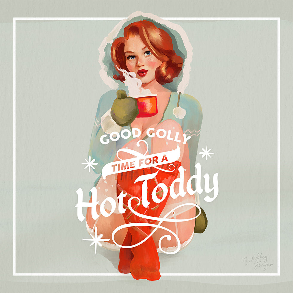 Hot Toddy Redhead Vintage Winter Cocktail Art (NEU)