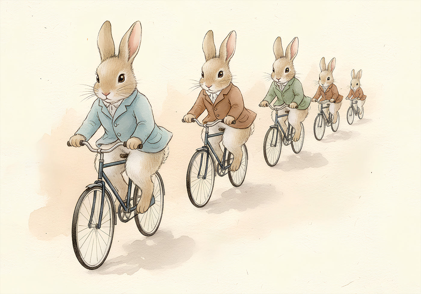 Hasenfreunde auf Fahrrädern Poster