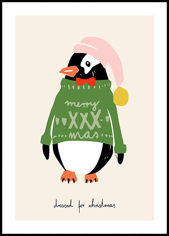 Festlich gekleidetes Pinguin-Plakat für Weihnachten