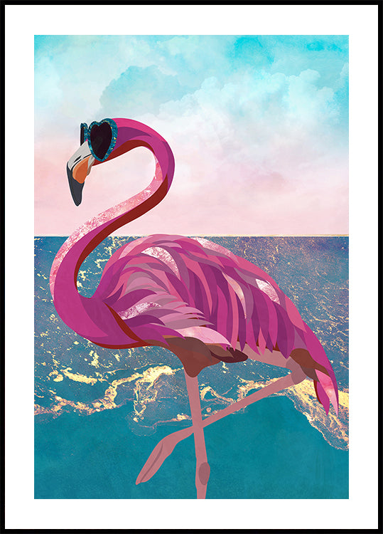 Flamingo geht zum Strand Poster