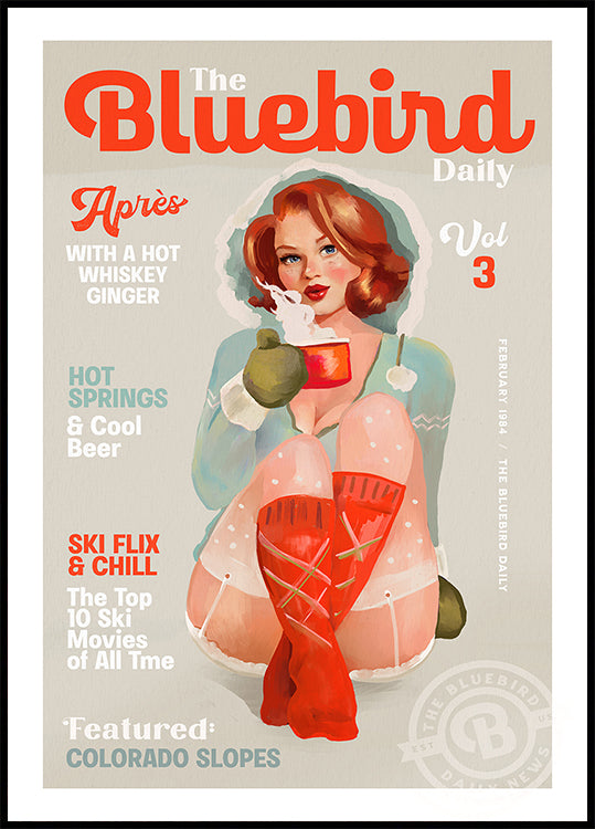 Das Bluebird Daily Vintage Pin-Up-Ski-Kunstplakat