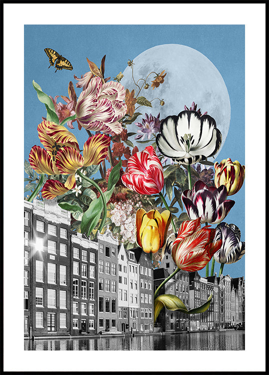 Vibrant Tulips And Intricate Butterflies Plakat - Posterbox