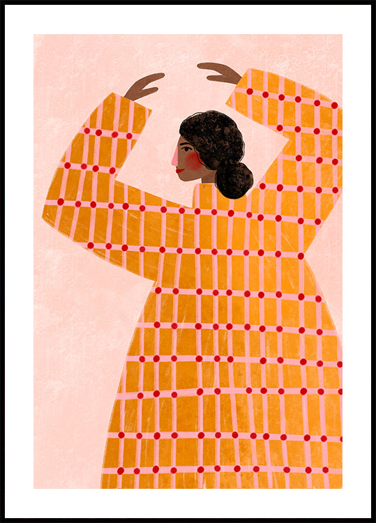 Poster „Die Frau mit dem karierten Kleid“.