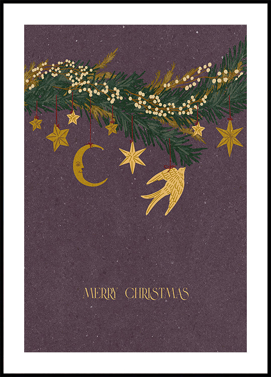 Christmas vintage toys on Christmas tree branches Plakat