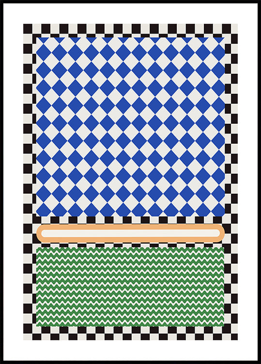 Geometrisches Muster mit blauen und weißen Diamanten