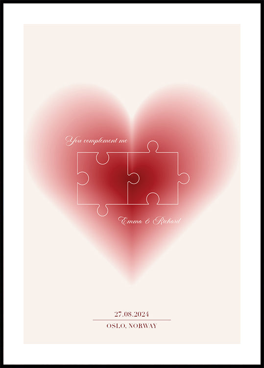 Personalisiertes Herz-Puzzle-Poster „You Complete Me“.