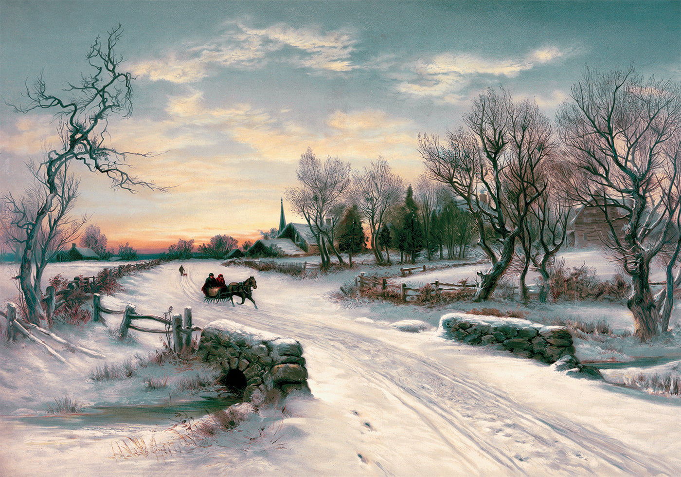 Horse And Carriage In Snow Plakat - Posterbox.dk