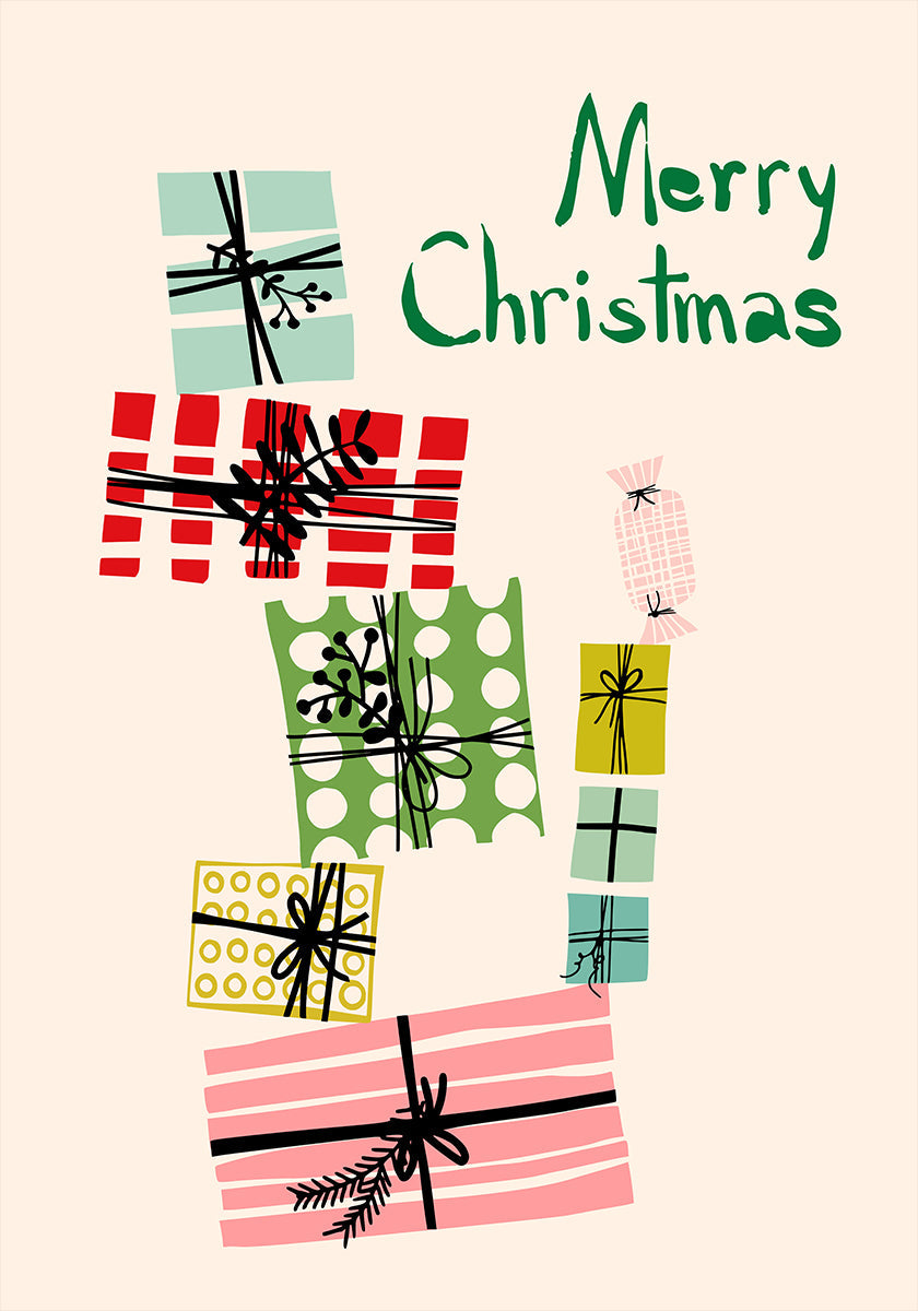Wobbly pile of Christmas presents Plakat - Posterbox