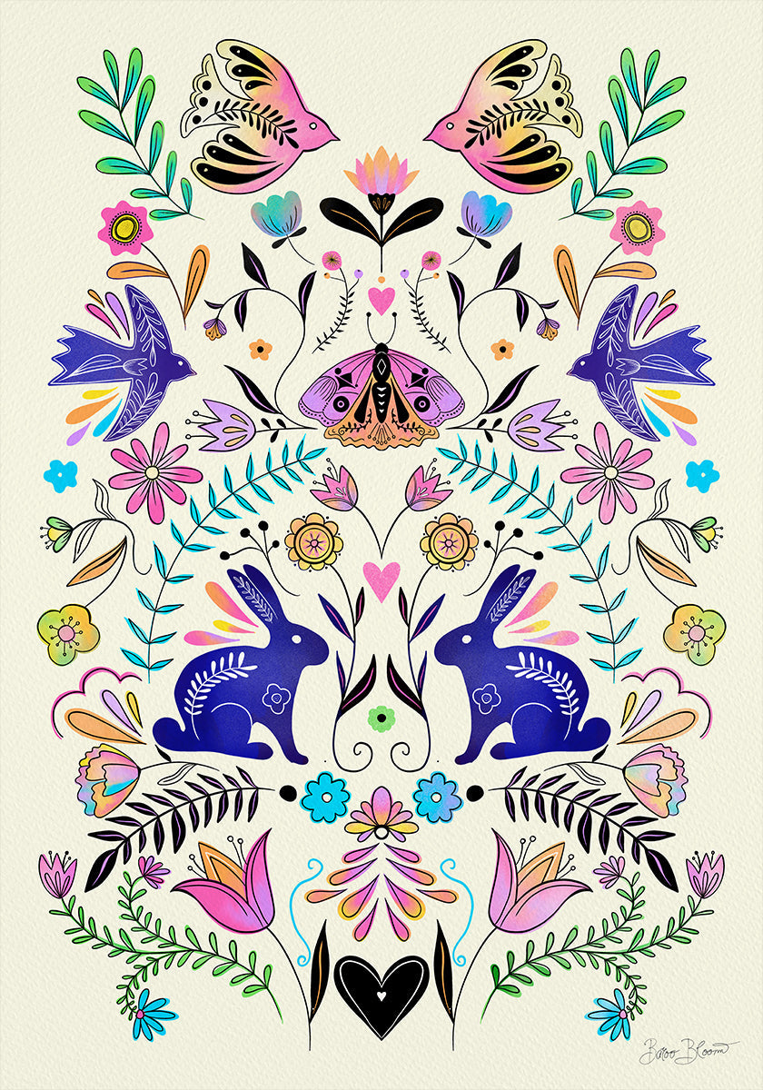 Colorful Folk Art Illustration Plakat - Posterbox