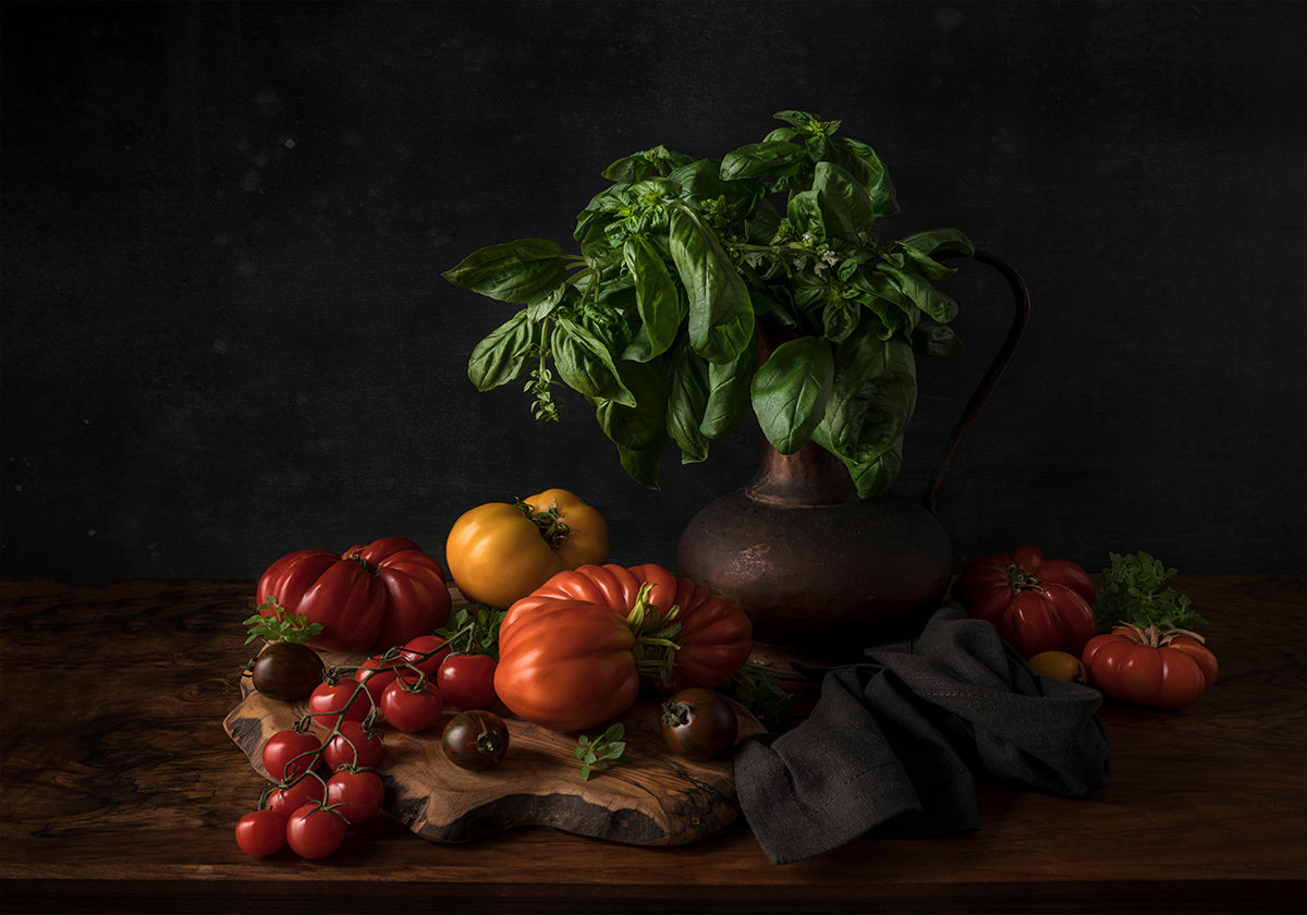 Still life with tomatoes and basil Plakat - Posterbox