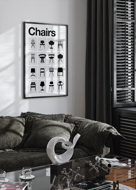 Iconic Chair Collection Poster: Black &amp; White Minimalist Art (NEW) - Posterbox