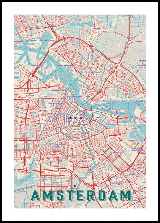 Retro Map   Amsterdam Plakat - Posterbox
