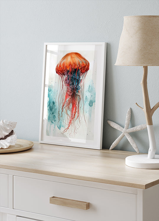 Animal Watercolor Art Medusa Sea Life Plakat - Posterbox