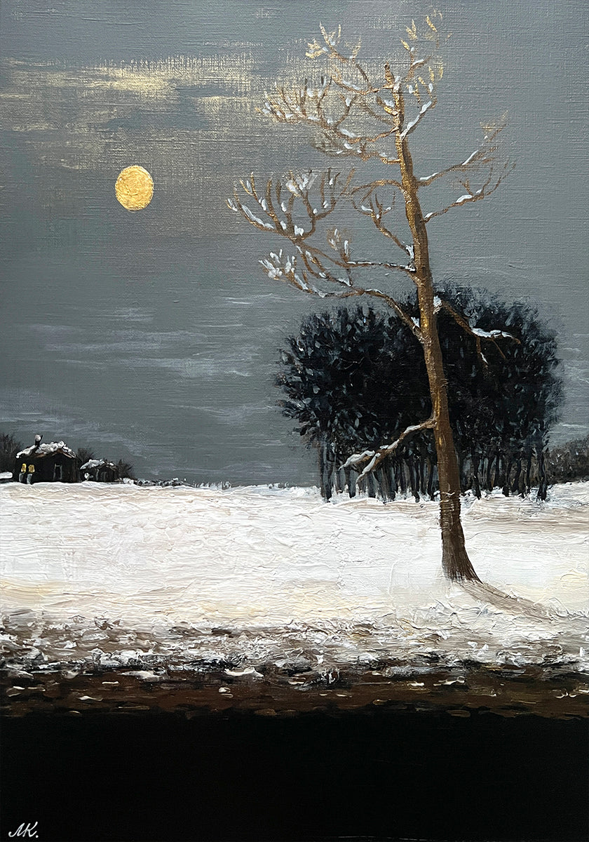 On the Outskirts of a Snowy Evening Forest Painting – Moonlit Winter Landscape Art for Home, Office or Gift Interior Plakat - Posterbox