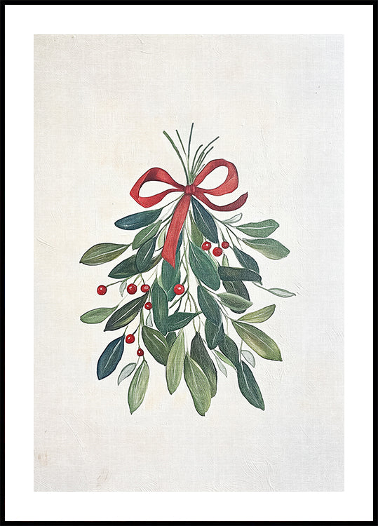 Festive Mistletoe with Red Bow Plakat - Posterbox