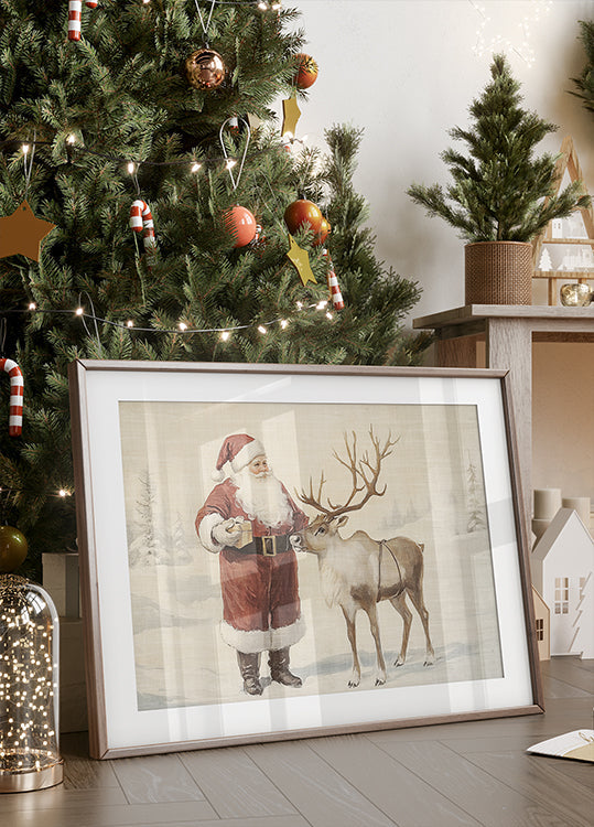 Santa Claus with Reindeer in Winter Wonderland Plakat - Posterbox