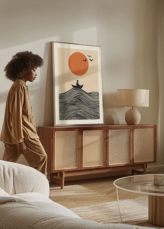 Poster mit Boot und Sonne