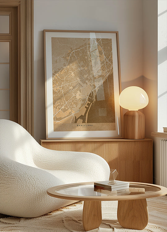 Karte von Barcelona (Spanien) im Sepia-Vintage-Stil Poster