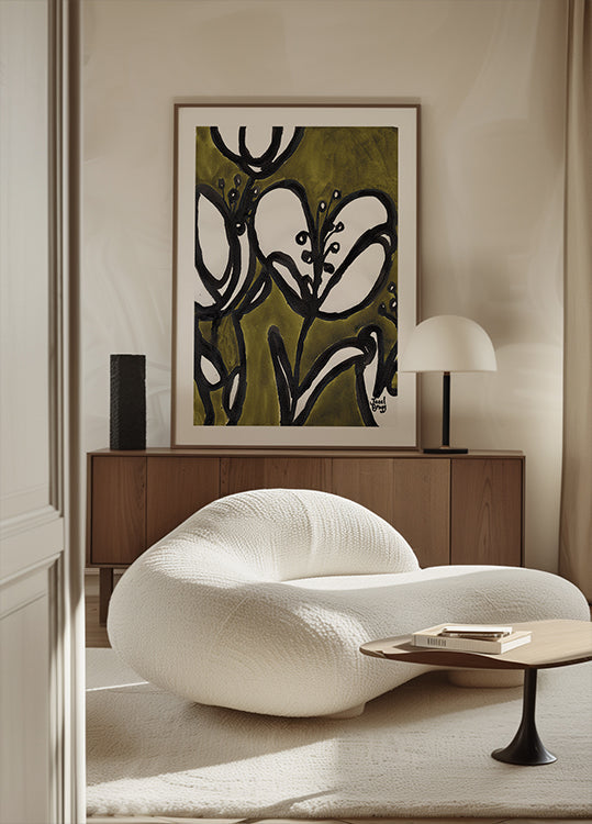 Blumenmuster mit Tulpen im moosgrünen Poster