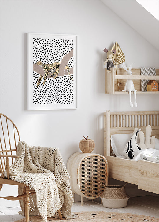 Poster mit schlafenden Polka-Punkten und Leopardenmuster