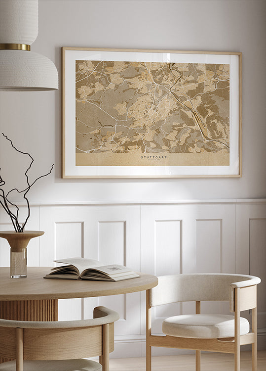 Sepia-Vintage-Karte der Stuttgarter Innenstadt (NEU)