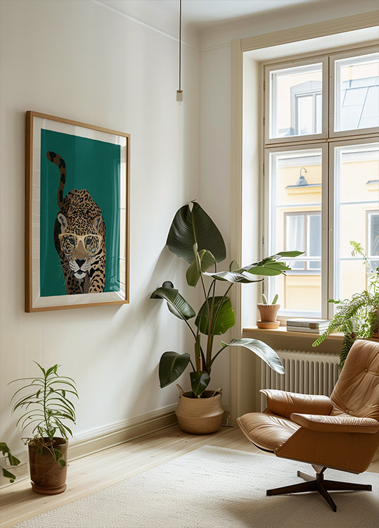 Neugieriges grünes Leoparden-Poster