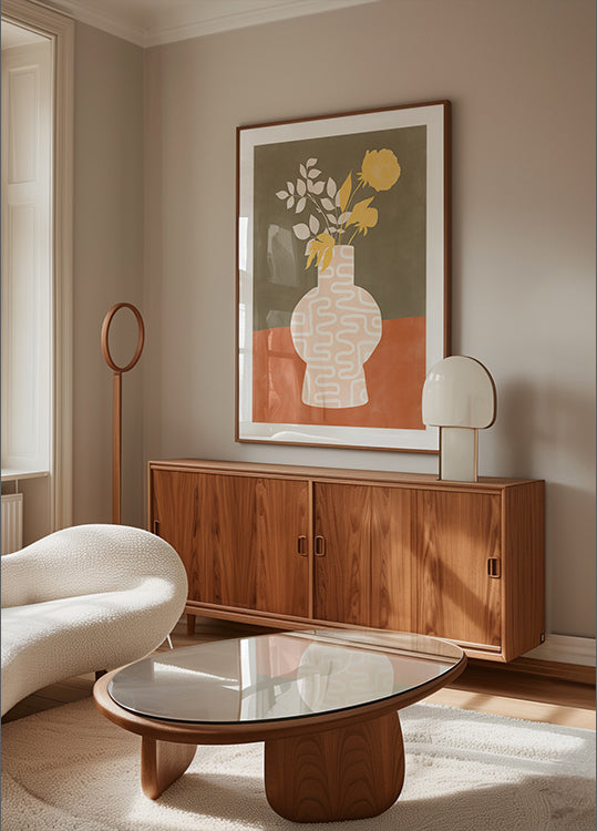 Stilisierte Vase mit weißen Mustern Poster