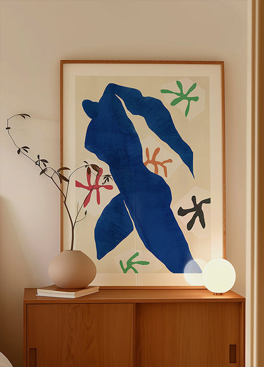 Abstraktes blaues Figurenplakat