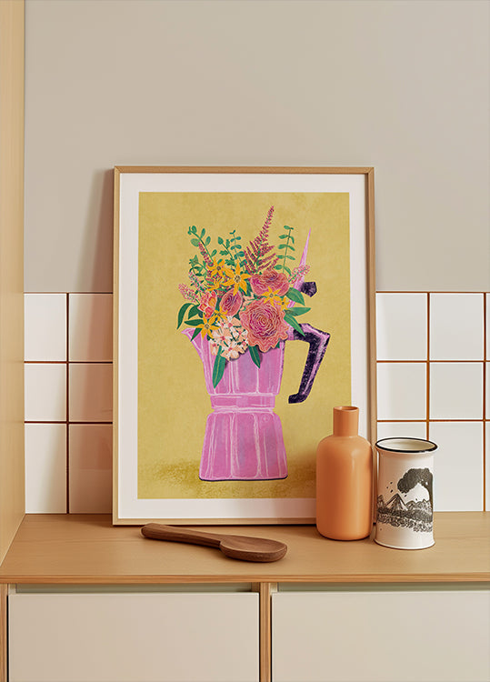 Espressomaschine mit Blumen