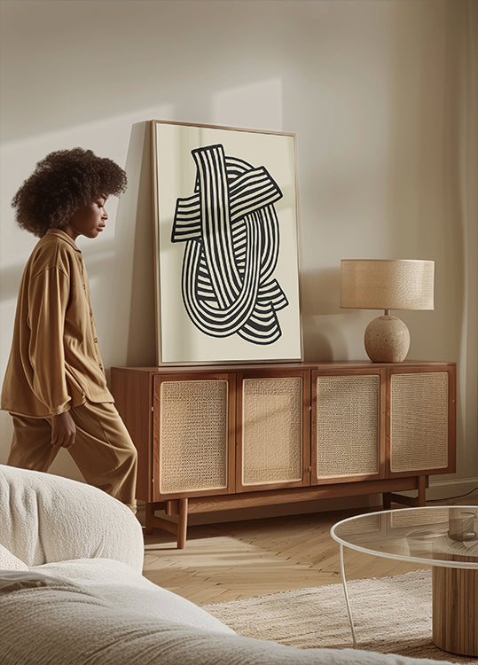 Gestreiftes abstraktes Poster in Schwarz