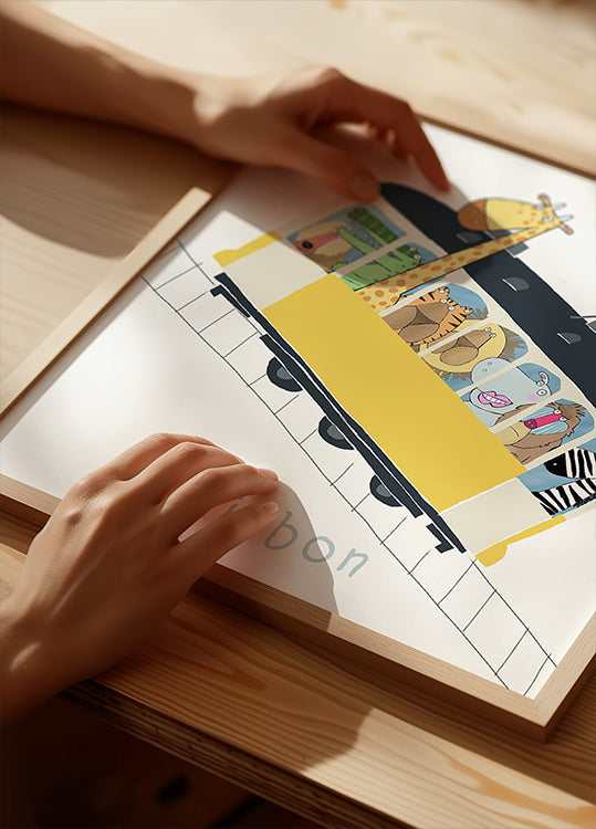 Famous Lisbon Yellow Tram with Jungle Animals by Carla Daly Plakat - Posterbox