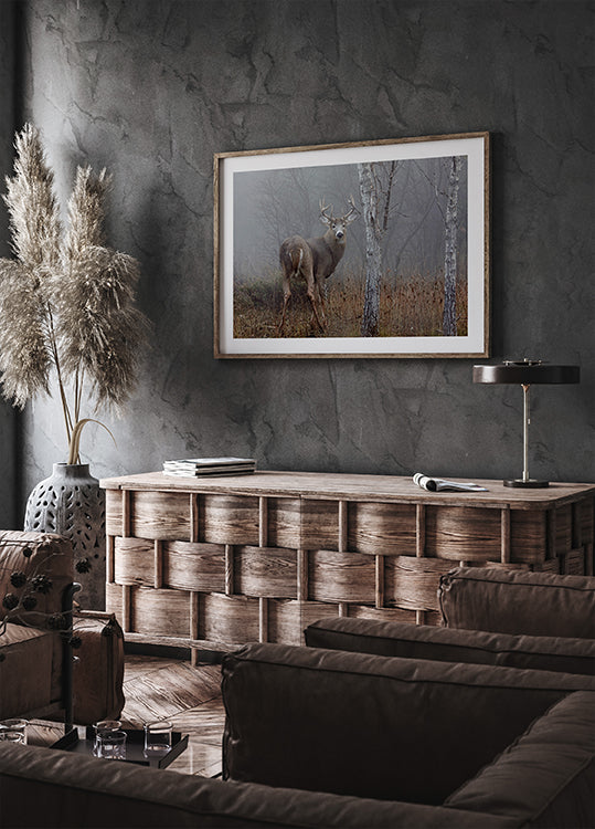 Poster Weißwedelbock - Im Herbstnebel