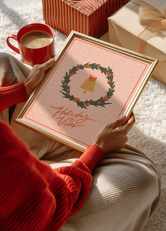 Weihnachtskranz mit Glocke und Schleife Poster