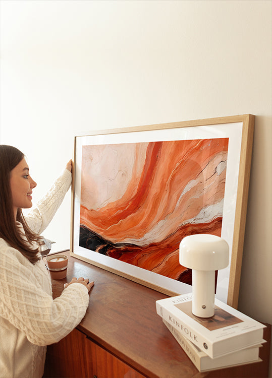 Poster mit Marmoreffekt in Orange und Beige