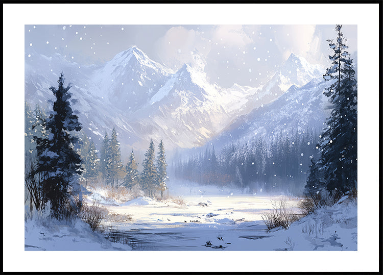 Winter Snowy Landscape Brush Strokes Plakat - Posterbox