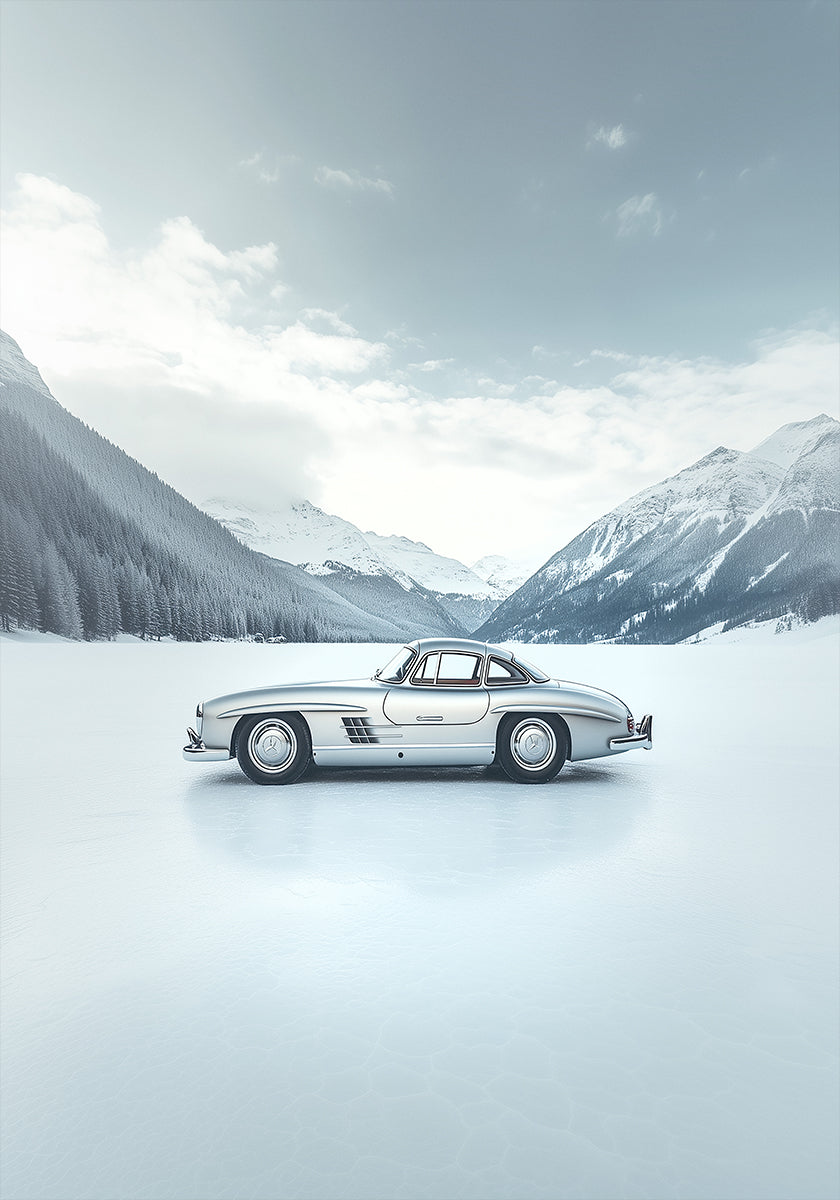 Retro Silver Car On Froozen Lake Side Plakat - Posterbox