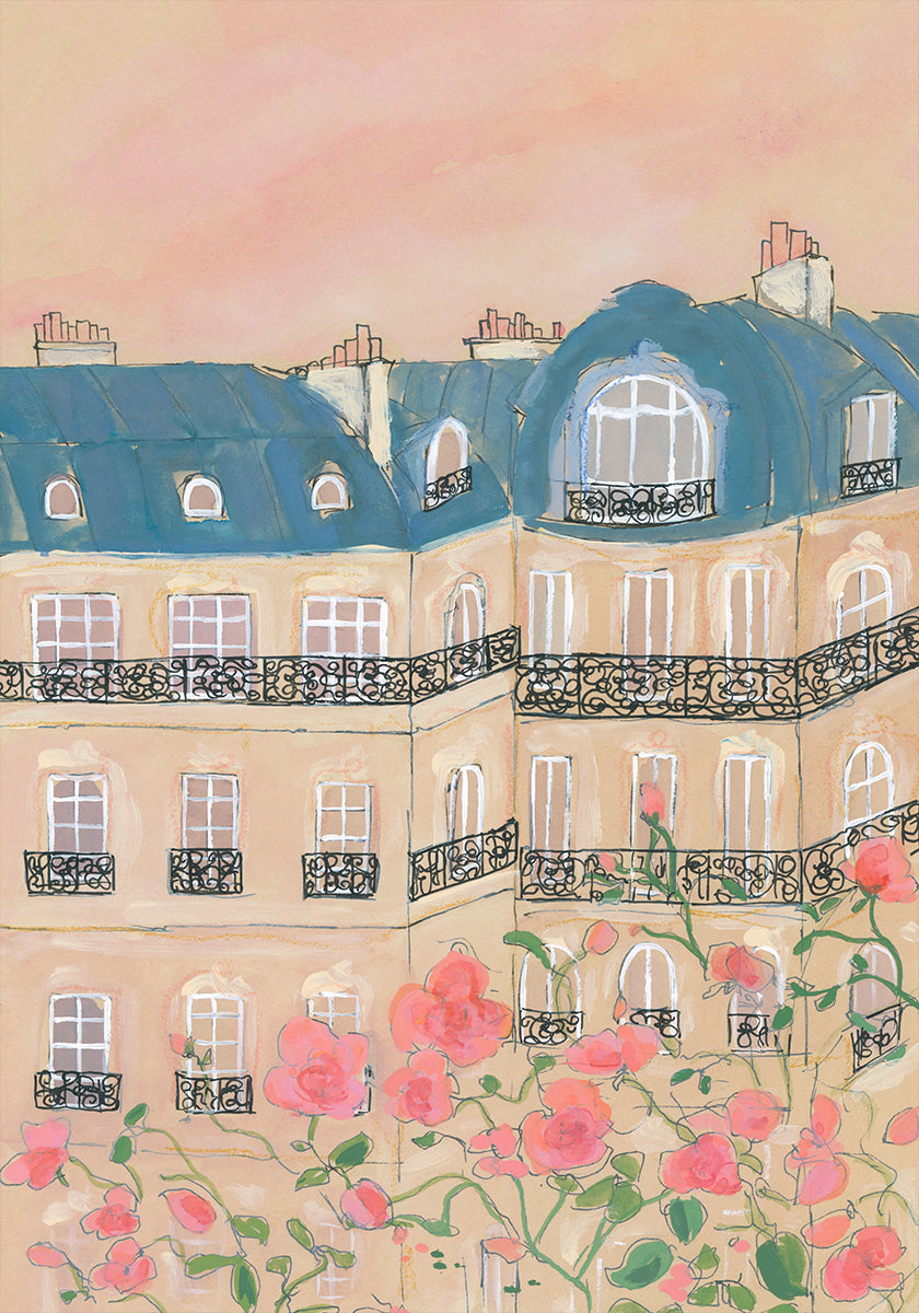 Sonnenuntergang über Pariser Gebäudeplakat