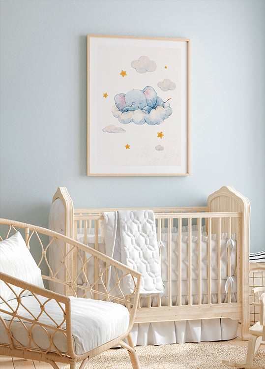 Baby Elephant Dreaming on Clouds Plakat - Posterbox.dk